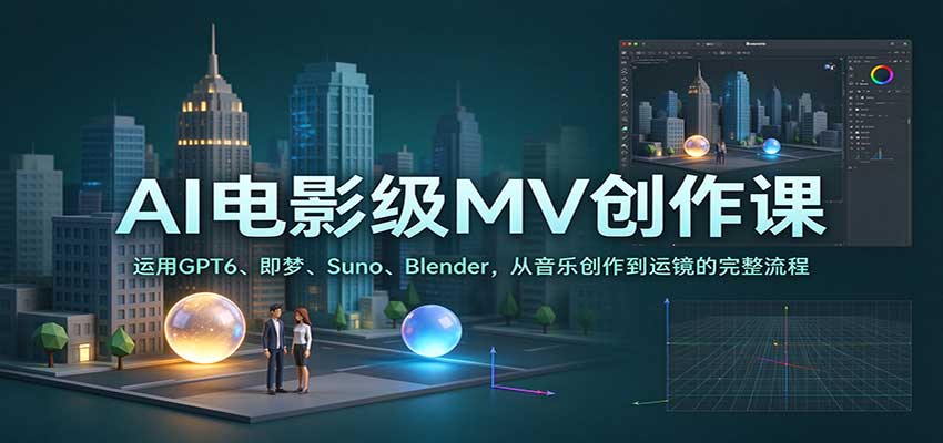 AI电影级MV创作课：运用GPT6、即梦、Suno、Blender，从音乐创作到运镜的完整流程-副业部