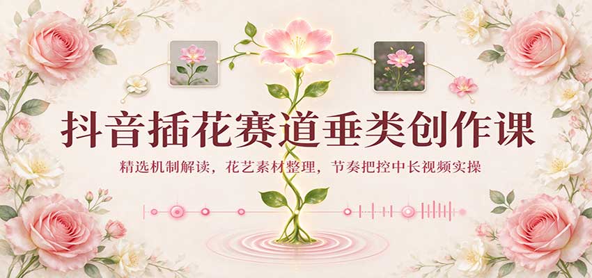 抖音插花赛道垂类创作课:精选机制解读,花艺素材整理,节奏把控中长视频实操-副业部