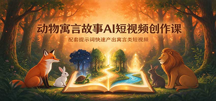 动物寓言故事AI短视频创作课：配套提示词快速产出寓言类短视频-副业部