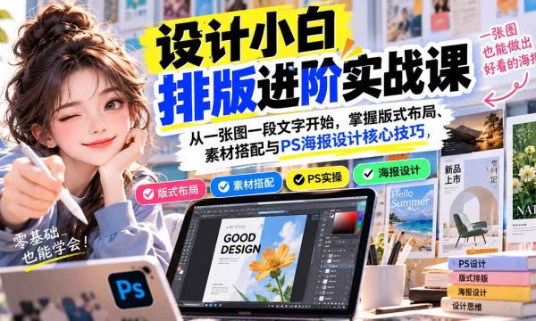 （20838期）设计小白排版进阶实战课：从一张图一段文字开始，掌握版式布局、素材搭配与PS海报设计核心技巧