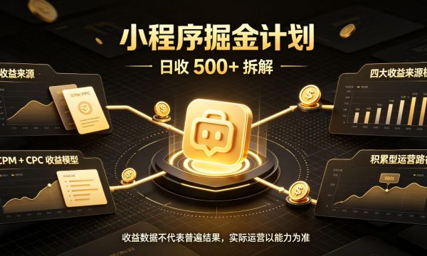 小程序推广计划，日收500+，腾讯官方打款，客户留存率高，收益长期稳定【揭秘】