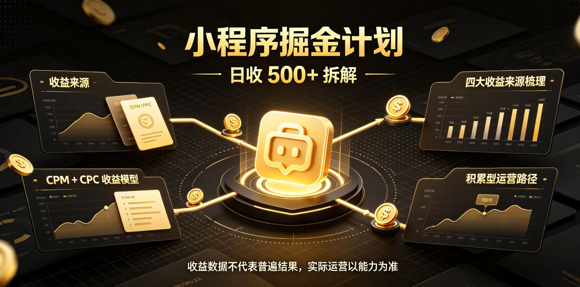 小程序推广计划，日收500+，腾讯官方打款，客户留存率高，收益长期稳定【揭秘】-副业部
