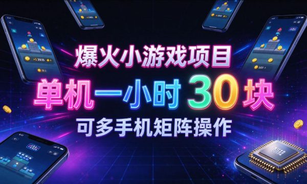 爆火小游戏撸金项目，实测单机一小时30+，可多手机矩阵操作，新手看完一遍就能上手【揭秘】