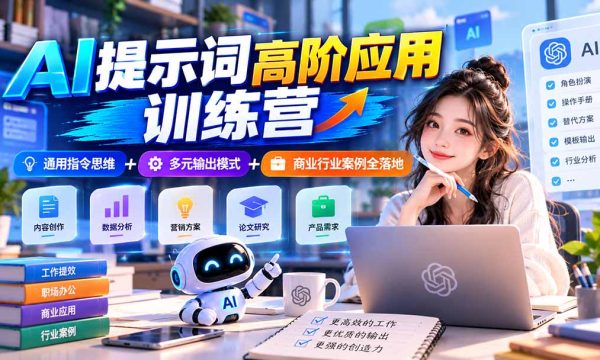 （20823期）【无水印】AI提示词高阶应用训练营｜通用指令思维+多元输出模式+商业行业案例全落地