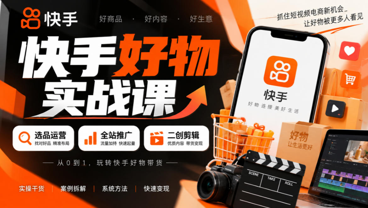 快手好物实战课｜选品运营+全站推广+二创剪辑带货变现插图