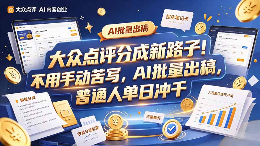 (20983期)大众点评副业新玩法,工具提效解放双手,批量做笔记,单日可破千-副业部