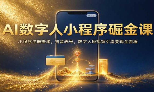 AI数字人小程序掘金课：小程序注册搭建，抖音养号，数字人短视频引流变现全流程