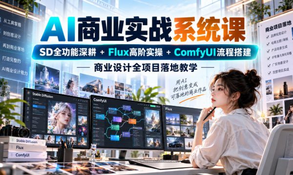AI商业实战系统课｜SD全功能深耕+Flux高阶实操+Comfyui流程搭建，商业设计全项目落地教学