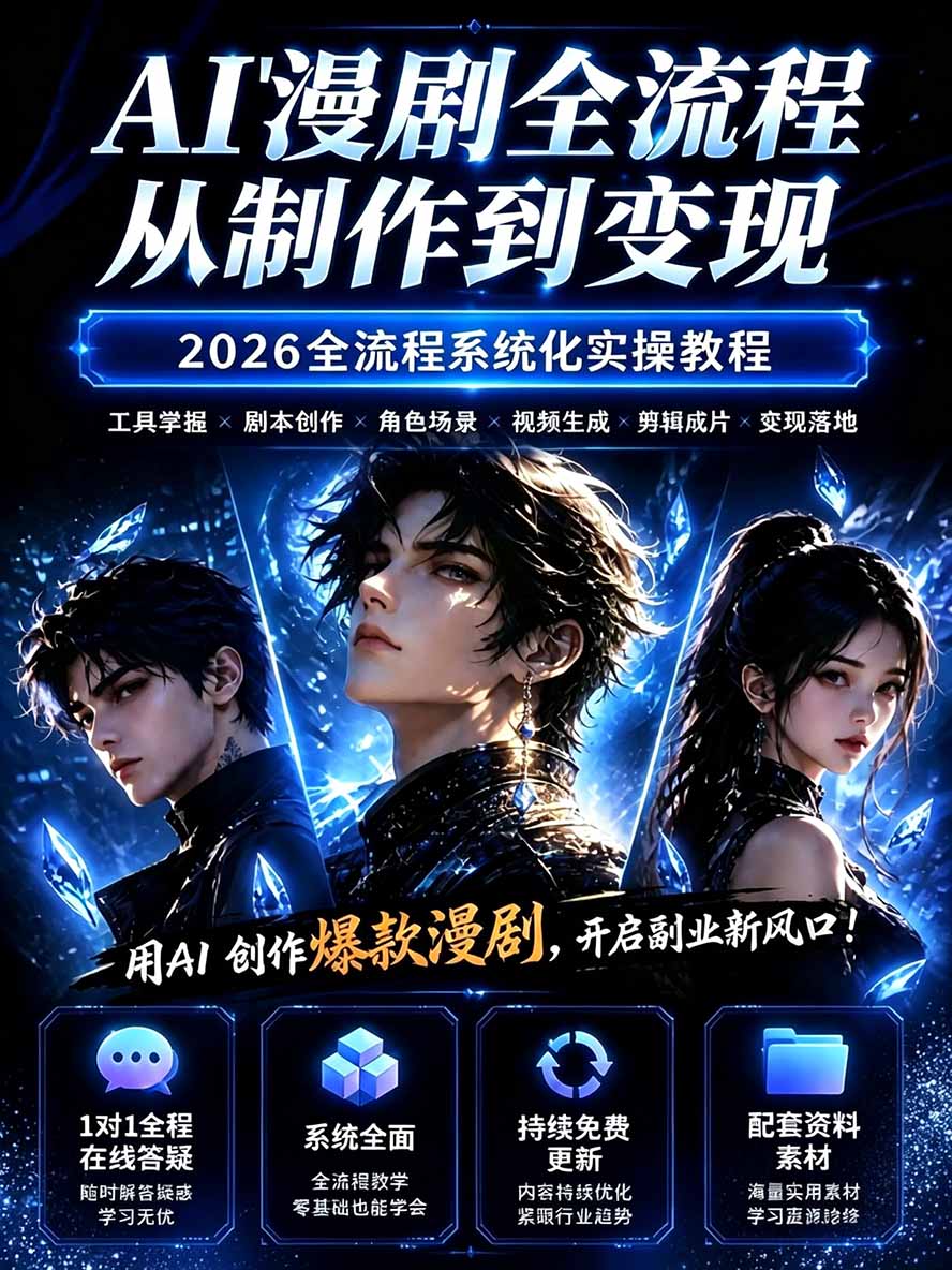 （20906期）【无水印】2026AI漫剧创作与商业变现掘金营：打通选题→AI编剧→角色场景→自动分镜→视频生成→剪辑发布→运营变现插图2