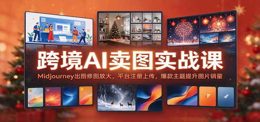 跨境AI卖图实战课：Midjourney出图修图放大，平台注册上传，爆款主题提升图片销量-副业部