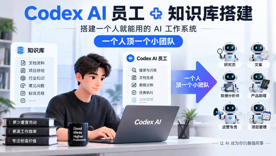 Codex AI员工+知识库搭建，搭建一个人就能用的AI工作系统，一个人顶一个小团队-副业部