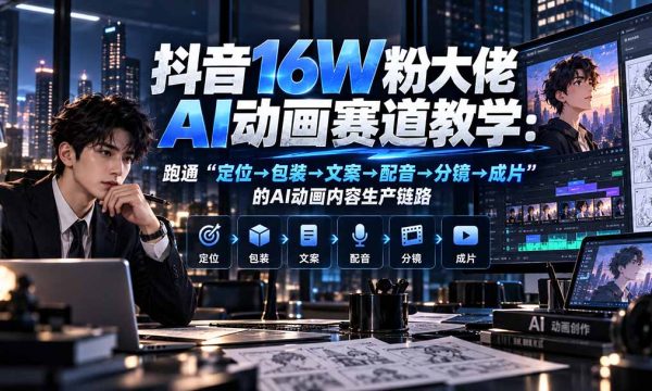 （20791期）抖音16W粉大佬规则门禁AI动画赛道教学：跑通“定位→包装→文案→配音→分镜→成片”的AI动画内容生产链路