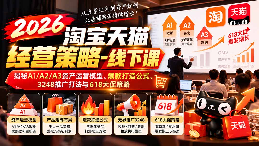 (20912期)2026淘宝天猫经营策略-线下课:揭秘A1/A2/A3资产运营模型、爆款打造公式、3248推广打法与618大促策略-副业部