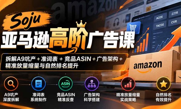 （20831期）Soju亚马逊高阶广告课：拆解A9坑产+准词表+竞品ASIN+广告架构+精准放量缩量与自然排名提升