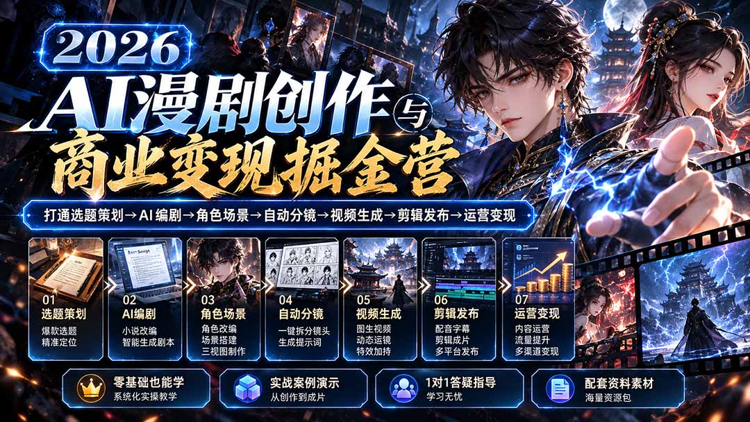 （20906期）【无水印】2026AI漫剧创作与商业变现掘金营：打通选题→AI编剧→角色场景→自动分镜→视频生成→剪辑发布→运营变现插图1