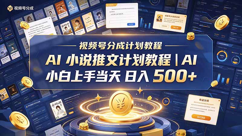 （20937期）最新视频号分成计划教程｜AI 小说推文，小白上手当天日入 500+-副业部