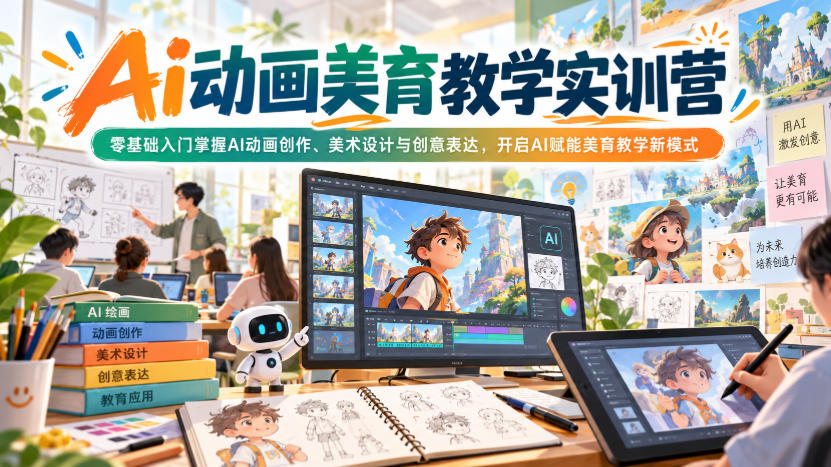 Ai动画美育教学实训营,零基础入门掌握AI动画创作、美术设计与创意表达,开启AI赋能美育教学新模式-副业部