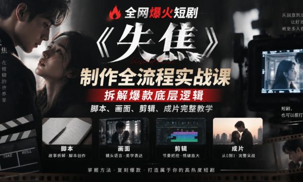 全网爆火短剧《失焦》制作全流程实战课｜拆解爆款底层逻辑，脚本、画面、剪辑、成片完整教学