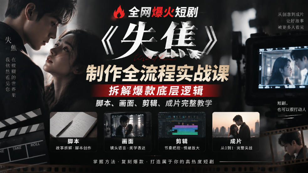 全网爆火短剧《失焦》制作全流程实战课｜拆解爆款底层逻辑，脚本、画面、剪辑、成片完整教学插图