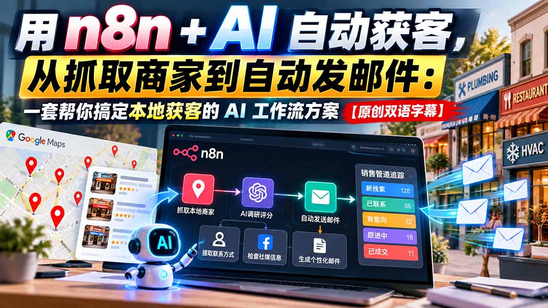 (21076期)用 n8n + AI 自动获客,从抓取商家到自动发邮件:一套帮你搞定本地获客的 AI 工作流方案【原创双语字幕】-副业部