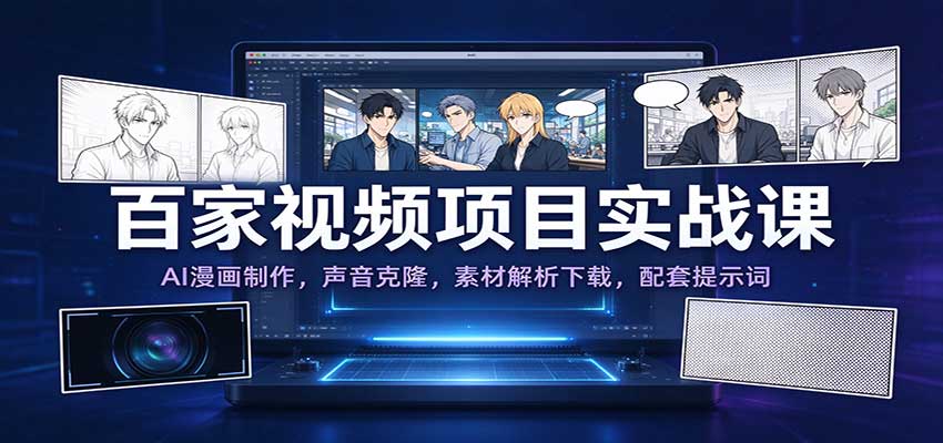 百家视频项目实战课：AI漫画制作，声音克隆，素材解析下载，配套提示词-副业部