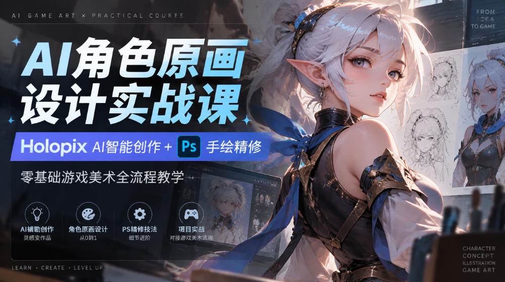 AI角色原画设计实战课｜Holopix AI智能创作+PS手绘精修，零基础游戏美术全流程教学-副业部