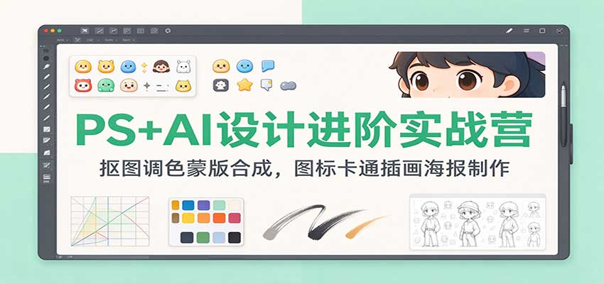 PS+AI设计进阶实战营:抠图调色蒙版合成,图标卡通插画海报制作插图 PS+AI设计进阶实战营:抠图调色蒙版合成,图标卡通插画海报制作插图