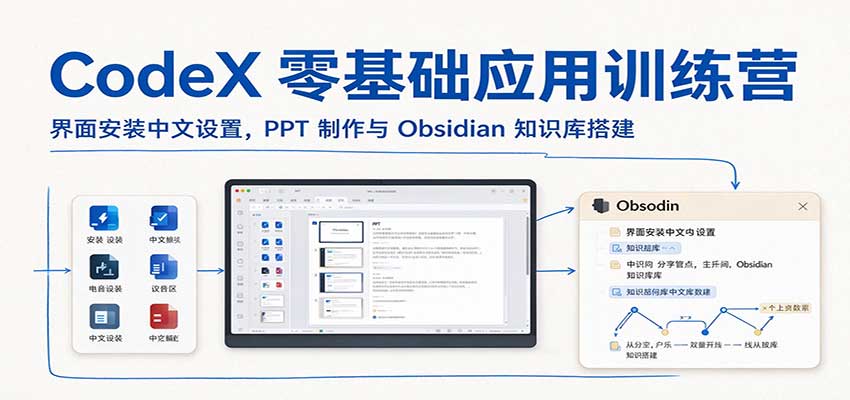 CodeX零基础应用训练营:界面安装中文设置,PPT制作与Obsidian知识库搭建-副业部