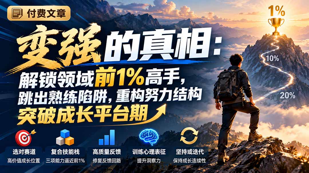 (21042期)付费文章:变强的真相:解锁领域前1%高手,跳出熟练陷阱,重构努力结构突破成长平台期-副业部