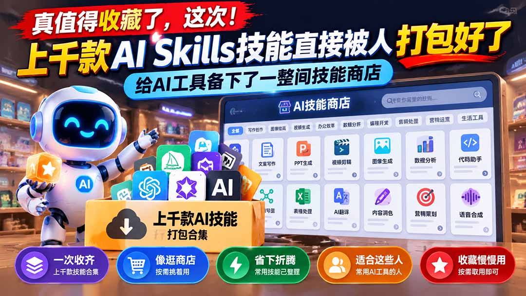 （21096期）真值得收藏了，这次！上千款AI Skills技能直接被人打包好了，给AI工具备下了一整间技能商店-副业部