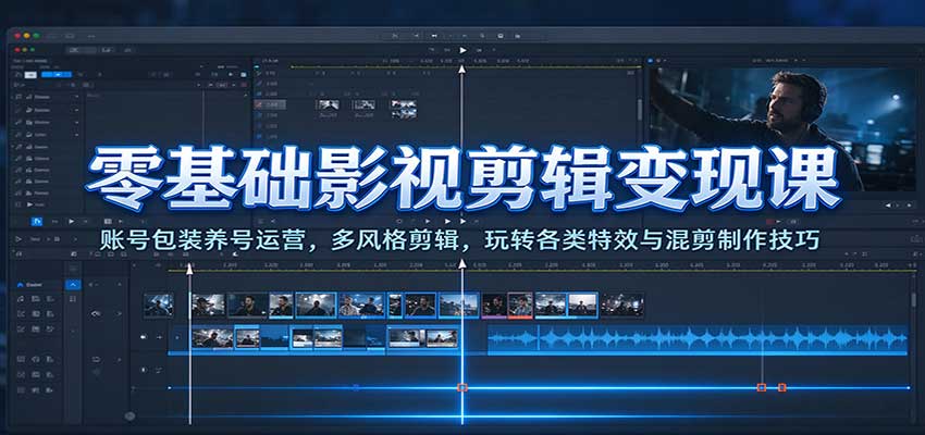 零基础影视剪辑变现课：账号包装养号运营，多风格剪辑，玩转各类特效与混剪制作技巧-副业部