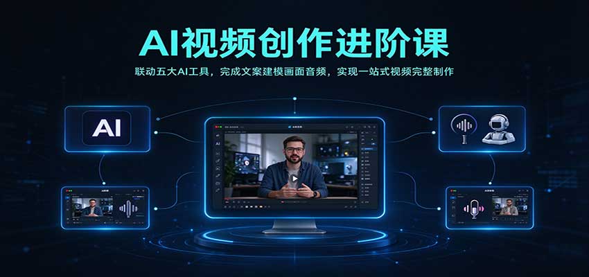 AI视频创作进阶课：联动五大AI工具，完成文案建模画面音频，实现一站式视频完整制作-副业部