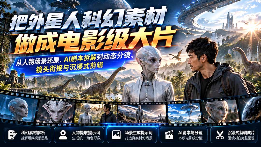 （20946期）把外星人科幻素材做成电影级大片：从人物场景还原、AI剧本拆解到动态分镜、镜头衔接与沉浸式剪辑-副业部