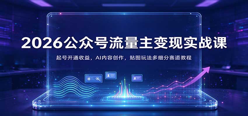 2026公众号流量主变现实战课:起号开通收益,AI内容创作,贴图玩法多细分赛道教程-副业部
