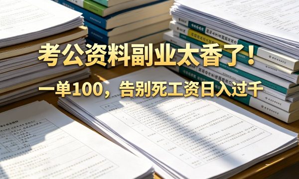 告别死工资，考公资料副业太香了！小红书1单100