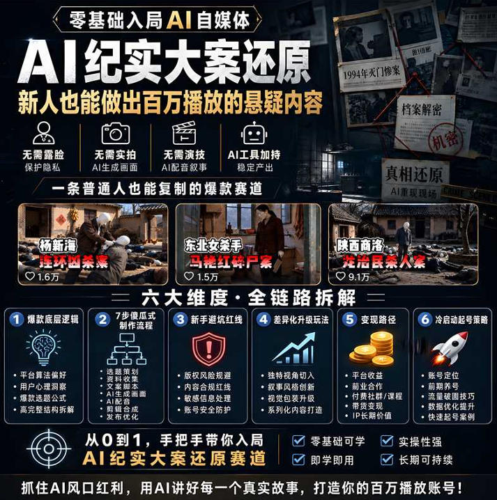 抖音8W粉丝博主的AI纪实大案还原教学，新人也能做出百W播放的悬疑内容，抓住AI风口红利，用AI讲好每一个真实故事插图1