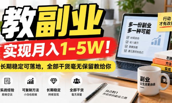 “教副业”实现月入1-5W！长期稳定可落地，全部干货毫无保留教给你【揭秘】
