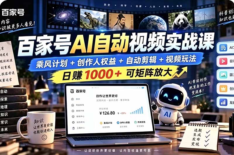 （21204期）百家号自动矩阵玩法，长期可以做的项目，日入1k+，真正的睡后收入-副业部