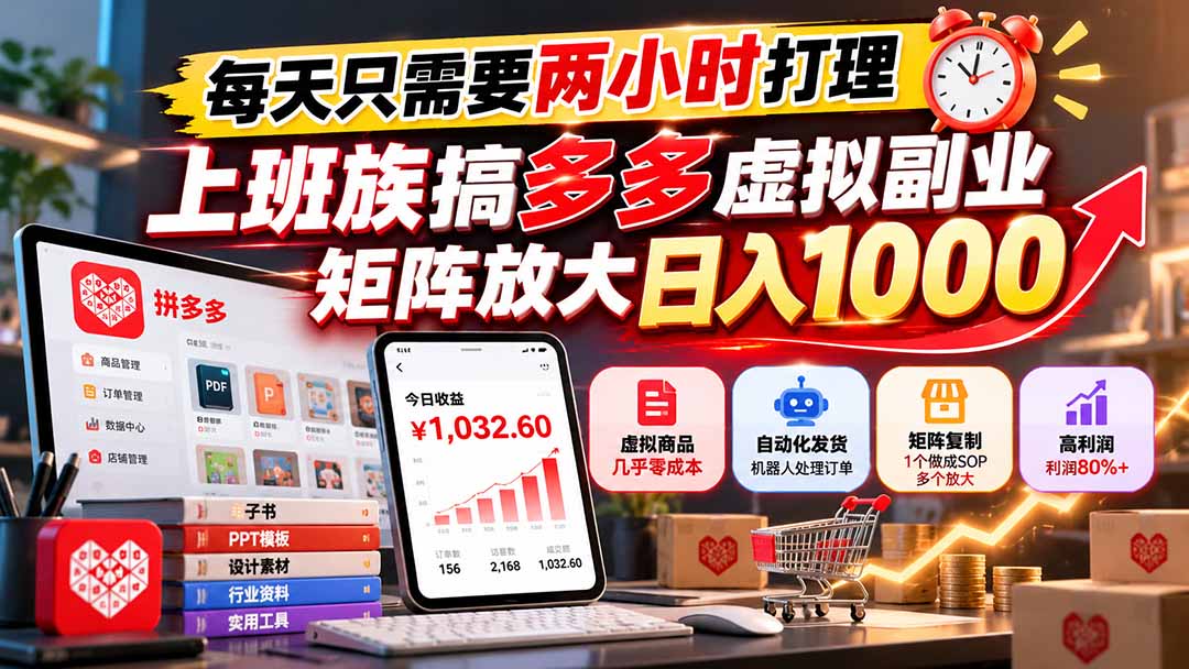（21086期）每天只需要两小时打理，上班族搞多多虚拟副业，矩阵放大日入 1000-副业部